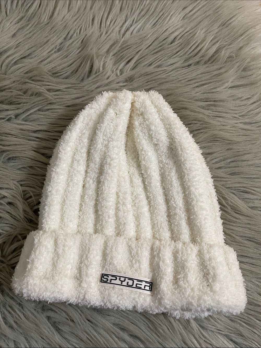 Spyder Kids Cream Fuzzy Ribbed Beanie